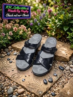 Dansko Sissy Black Leather Slide Wedge Sandals EU 39 US 8.5-9 - Like New